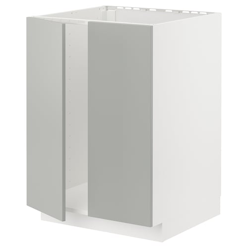 METOD خزانة قاعدة للحوض + بابين, أبيض/Havstorp رمادي فاتح, 60x60 سم