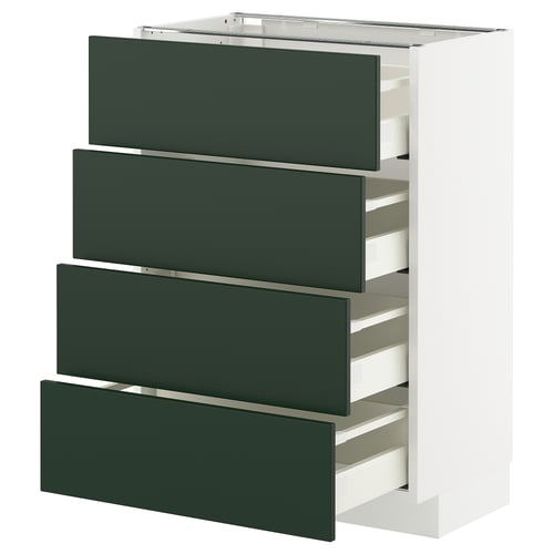 METOD / MAXIMERA خزانة قاعدة 4 واجهات/4 أدراج, أبيض/Havstorp أخضر زيتوني, 60x37 سم