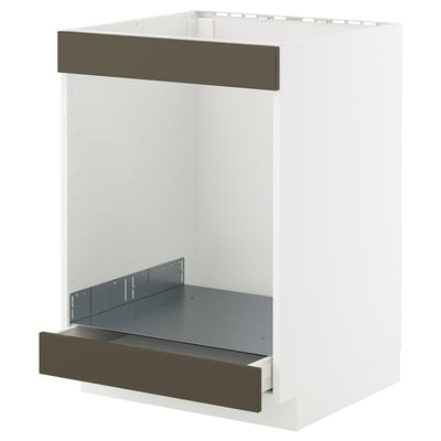 METOD / MAXIMERA خزانة قاعدة لموقد+فرن مع درج, أبيض/Havstorp بيج-بني, ‎60x60 سم‏