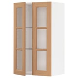 METOD خزانة حائط مع أرفف/بابين زجاجية, أبيض/Vedhamn سنديان, ‎60x100 سم‏