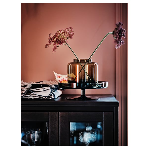 OMBONAD صحن تقديم, زجاج رمادي, 29 سم