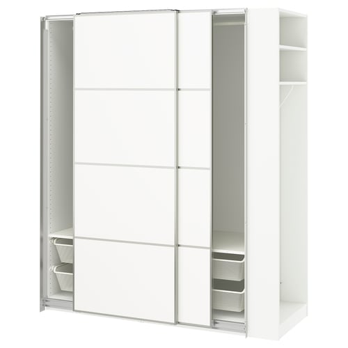 PAX / MEHAMN دولاب ملابس مع أبواب سحّابة, أبيض الومينيوم/أبيض أبيض, 170x66x201 سم
