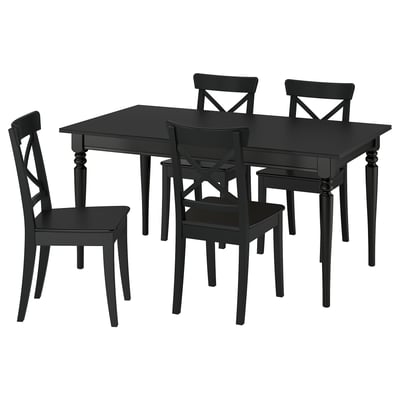 ROSENTORP / ROSENTORP طاولة و 4 كراسي, أسود/أسود, 155/215x87 سم