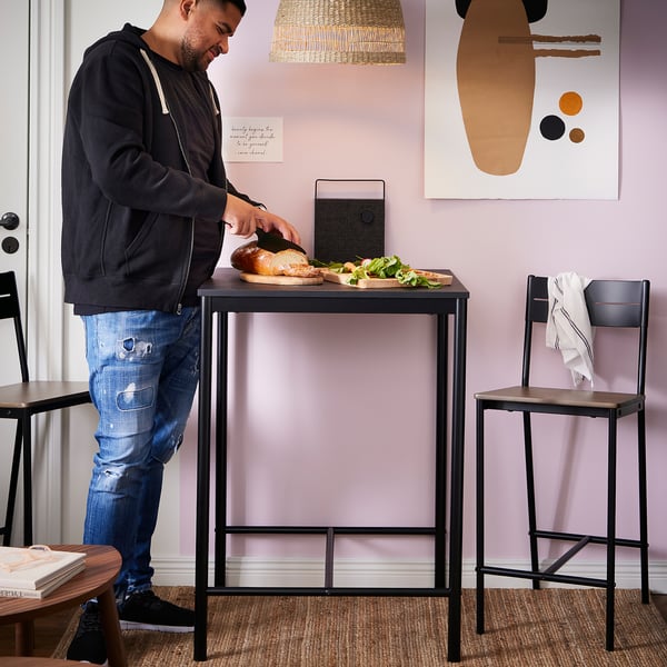 SANDSBERG / SANDSBERG طاولة عالية و 2 مقعد عالي, أسود/أسود, 67x67 سم