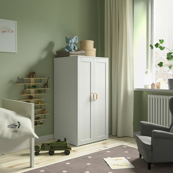 SMÅSTAD / PLATSA دولاب ملابس, أبيض مع إطار/مع ٣ أرفف, ‎60x57x123 سم‏