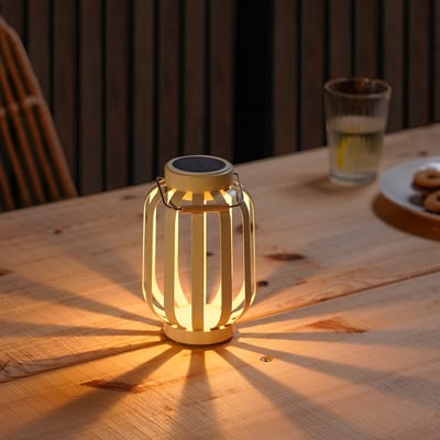 SOLVINDEN مصباح طاولة طاقة شمسية LED, بيج/شريط, 17 سم