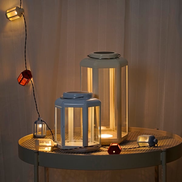 SOLVINDEN مصباح طاولة طاقة شمسية LED, فانوس/أزرق فاتح, 17 سم