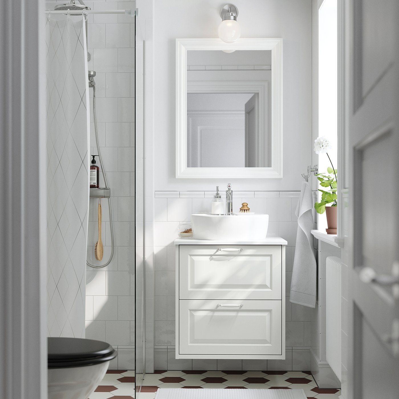 TÄNNFORSEN / TÖRNVIKEN خزانة حوض بأدراج/حوض/خلاط, أبيض/أبيض شكل المرمر, 62x49x79 سم