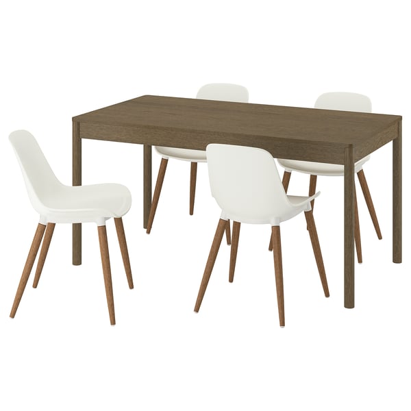 TONSTAD / GRÖNSTA طاولة و 4 كراسي, بني قشرة سنديان/أبيض, 150x80 سم