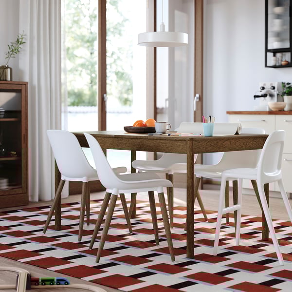 TONSTAD / GRÖNSTA طاولة و 4 كراسي, بني قشرة سنديان/أبيض, 140/196x85 سم