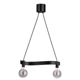 ACKJA / MOLNART Pendant lamp with light bulb, wave shaped black/globe grey clear glass