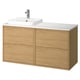 Option: ÄNGSJÖN / BACKSJÖN Wash-stand/wash-basin/tap, oak effect/white marble effect, 122x49x71 cm