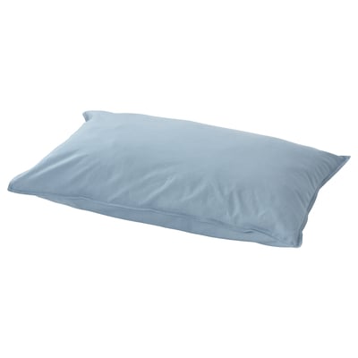 Light blue pillowcase, rectangular shape, soft cotton, envelope closure.
