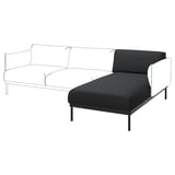 Line drawing of ÄPPLARYD black & white l-shaped sofa on black legs.
