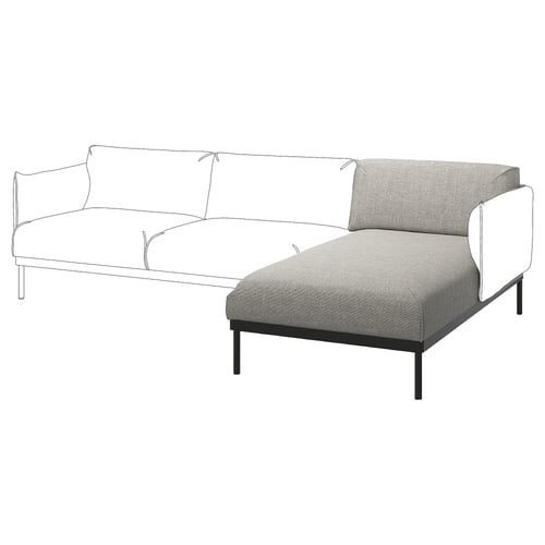 ÄPPLARYD modern sofa in grey fabric, with sleek metal legs and a chaise lounge, offering a stylish, comfortable seating option.
