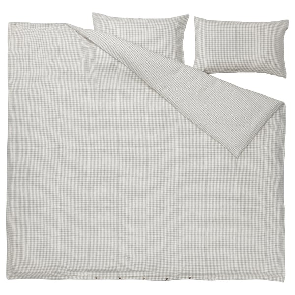 ÅKERFIBBLA Duvet cover and 2 pillowcases, white black/check, 240x220/50x80 cm