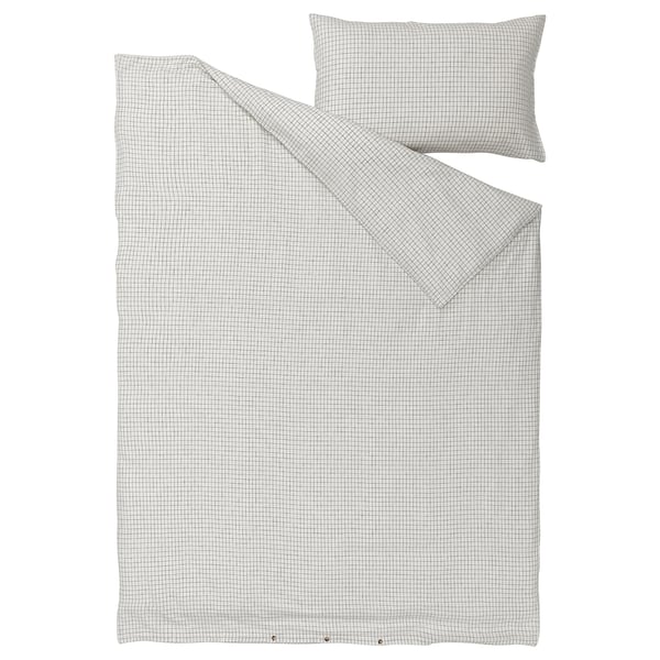ÅKERFIBBLA Duvet cover and pillowcase, white black/check, 150x200/50x80 cm