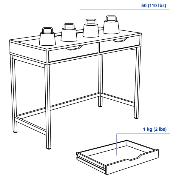 ALEX Desk, grey-turquoise, 100x48 cm
