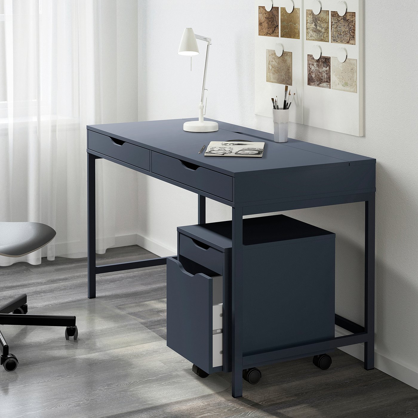 ALEX drawer unit on castors, black-blue/black, 36x50 cm - IKEA