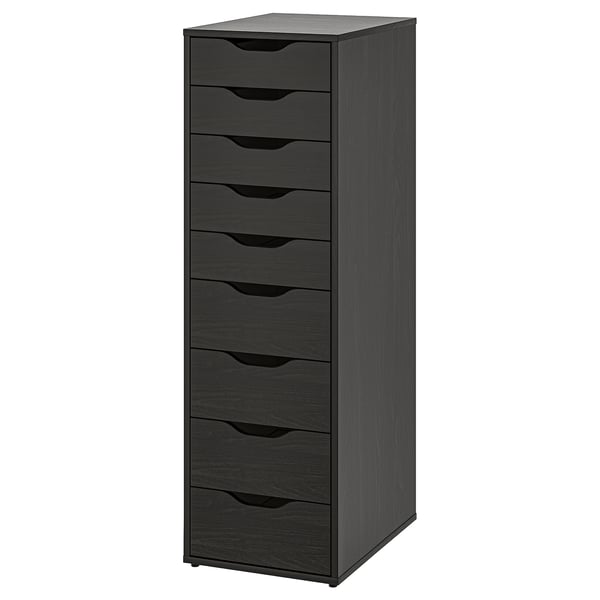 ALEX Drawer unit with 9 drawers, black-brown, 36x116 cm