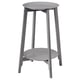 A grey ALPVIDE plant stand with a round steel tray and wooden legs in a minimalist design.