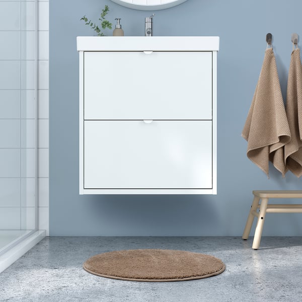 BACKMÅRA Bath mat, beige round, 55 cm