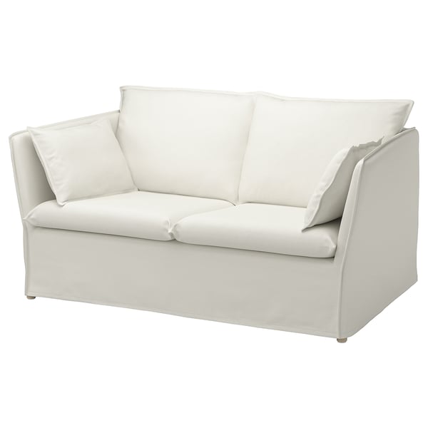Ikea backsalen white sofa, modern design, soft fabric, high back, two seats.