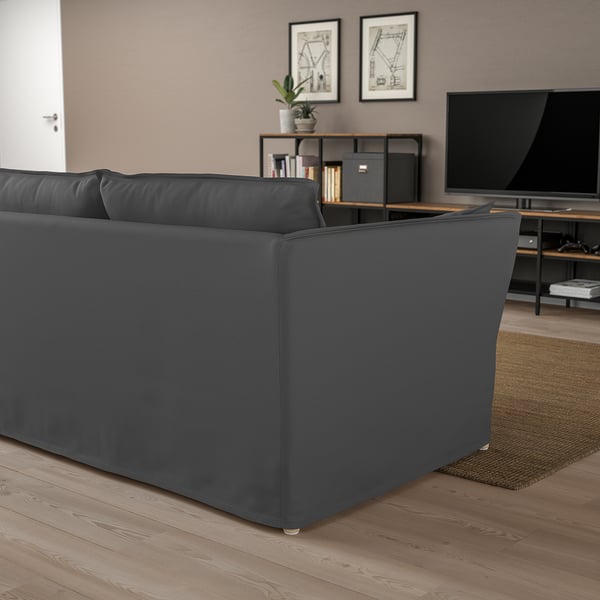 BACKSÄLEN sofa, dark grey, deep seat, high armrests, modern.