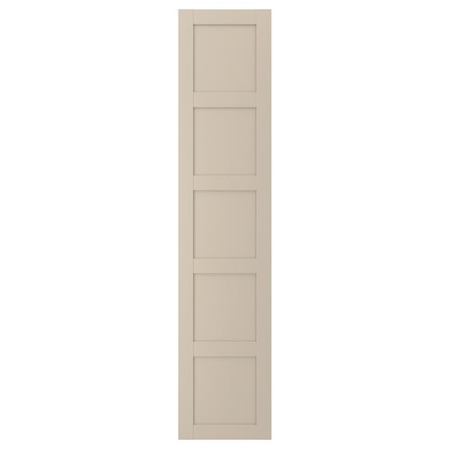 This image shows a BERGSBO door, beige, made of fibreboard with a semi-matte surface, featuring a four-panel design.