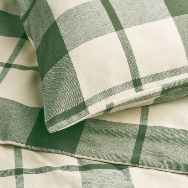 BESKSÖTEMAL Duvet cover and 2 pillowcases, green/check, 240x220/50x80 cm