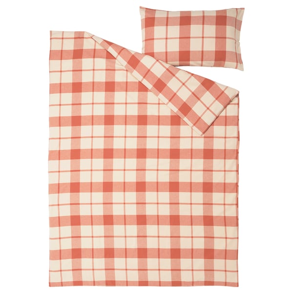 BESKSÖTEMAL Duvet cover and pillowcase, red-brown/check, 150x200/50x80 cm