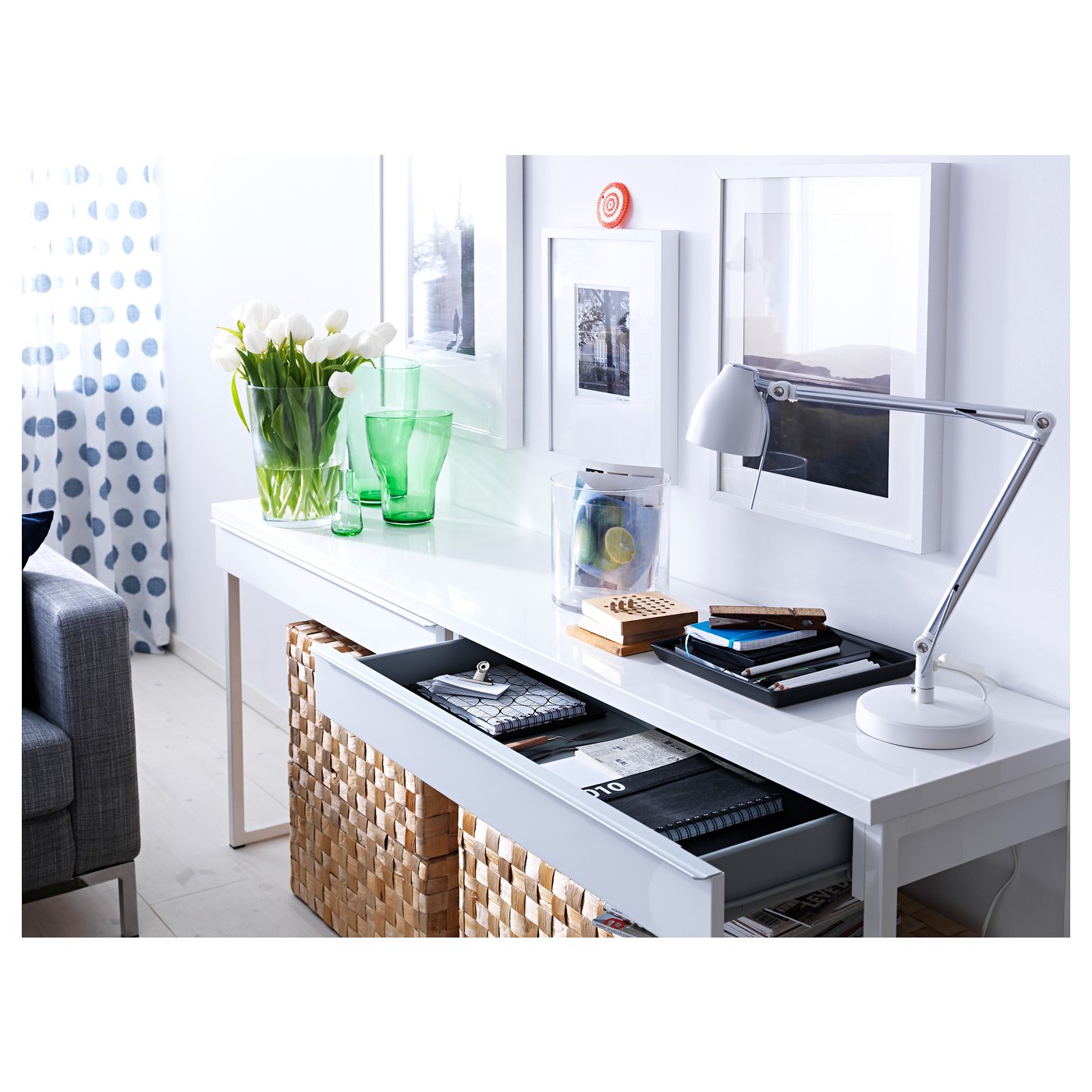 BESTÅ BURS desk, high-gloss white, 120x40 cm - IKEA