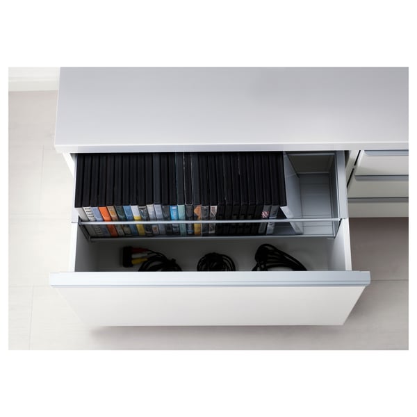 BESTÅ BURS TV bench, high-gloss white, 180x41x49 cm