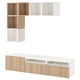 Modern BESTÅ tv unit in white and oak. Open and closed storage with adjustable shelves.