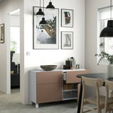 BESTÅ Storage combination w doors/drawers, white/Lappviken/Stubbarp light grey-brown, 120x42x74 cm