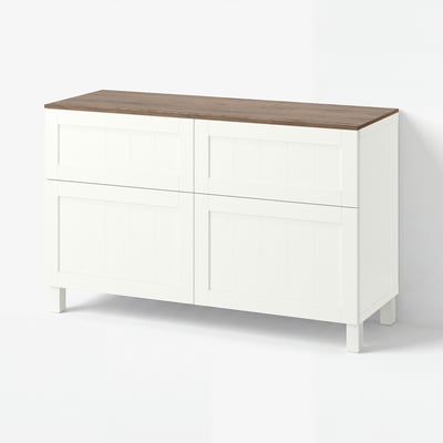 BESTÅ Storage combination w doors/drawers, white/Pipmakare white, 120x42x75 cm