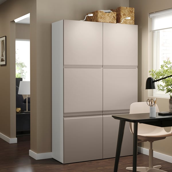BESTÅ Storage combination with doors, white Hammarsmed/beige, 120x42x193 cm