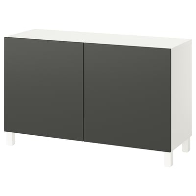 Ikea BESTÅ gray-white cabinet, minimalist design, two doors, square shape.