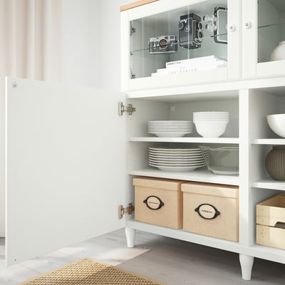 BESTÅ Storage combination with doors, white/Smeviken/Kabbarp white clear glass, 180x42x114 cm