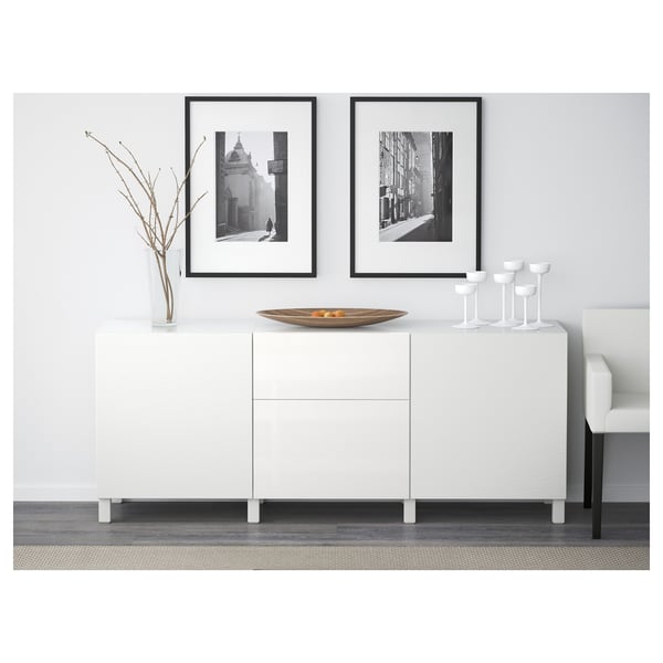 BESTÅ Storage combination with drawers, Laxviken white/Selsviken high-gloss/white, 180x42x74 cm
