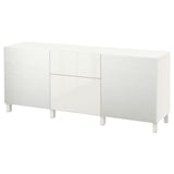 BESTÅ Storage combination with drawers, Laxviken white/Selsviken high-gloss/white, 180x42x74 cm