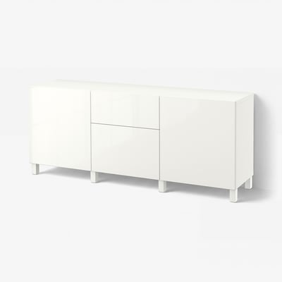 BESTÅ Storage combination with drawers, white/Selsviken/Stubbarp high-gloss/white, 180x42x74 cm