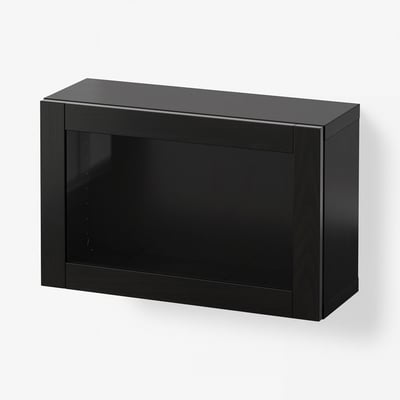 BESTÅ Wall-mounted cabinet combination, black-brown/Sindvik black-brown clear glass, 60x22x38 cm