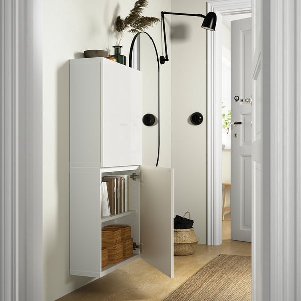 BESTÅ Wall-mounted cabinet combination, white/Selsviken high-gloss/white, 60x22x64 cm