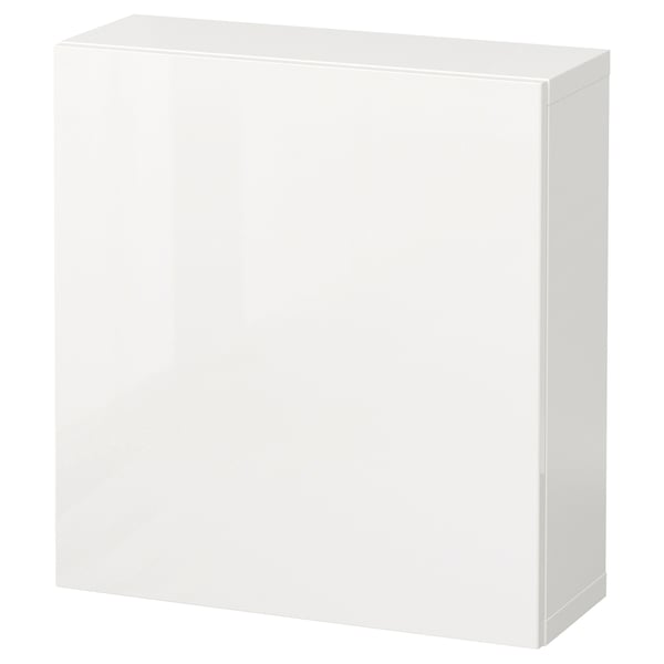 BESTÅ Wall-mounted cabinet combination, white/Selsviken high-gloss/white, 60x22x64 cm