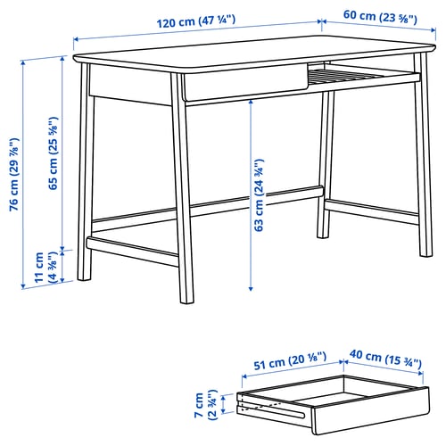 Beteshäst Desk, light bamboo, 120x60 cm