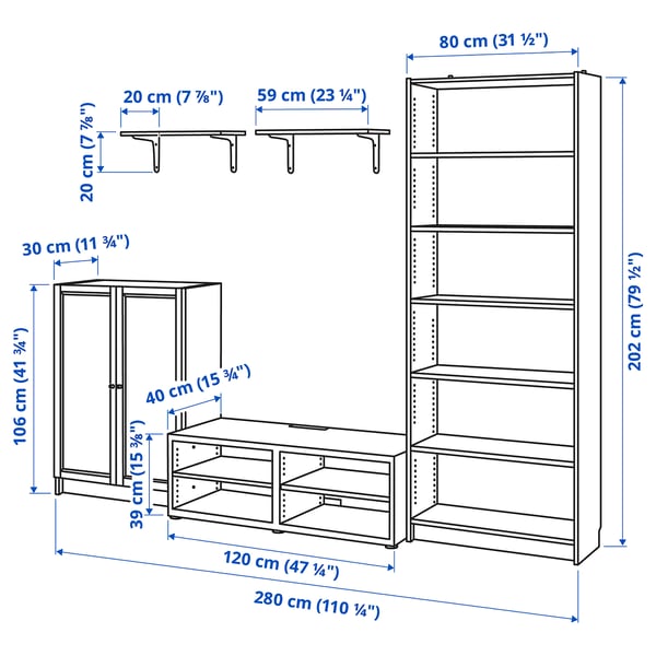 ik zal sterk zijn zout Concurrenten BILLY / BESTÅ TV storage combination, white, 280x40x202 cm - IKEA