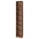 A tall, wooden BILLY bookcase in a light brown colour, featuring open shelves for storage.