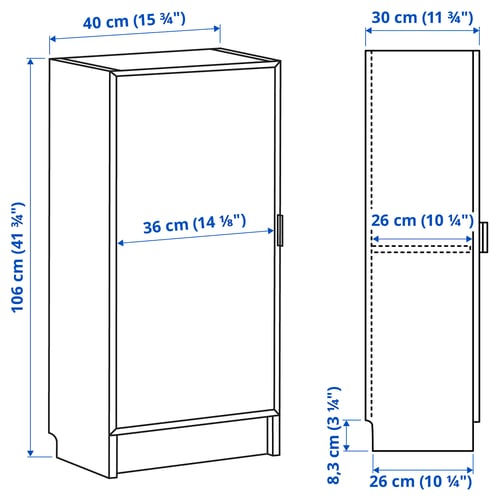 Illustration with measurements for the product: BILLY.