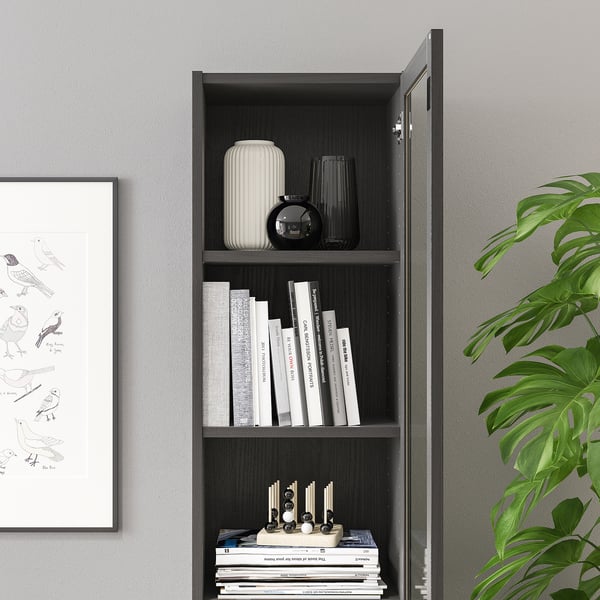 BILLY / OXBERG bookcase with glass door, blackbrown/glass, 40x30x202